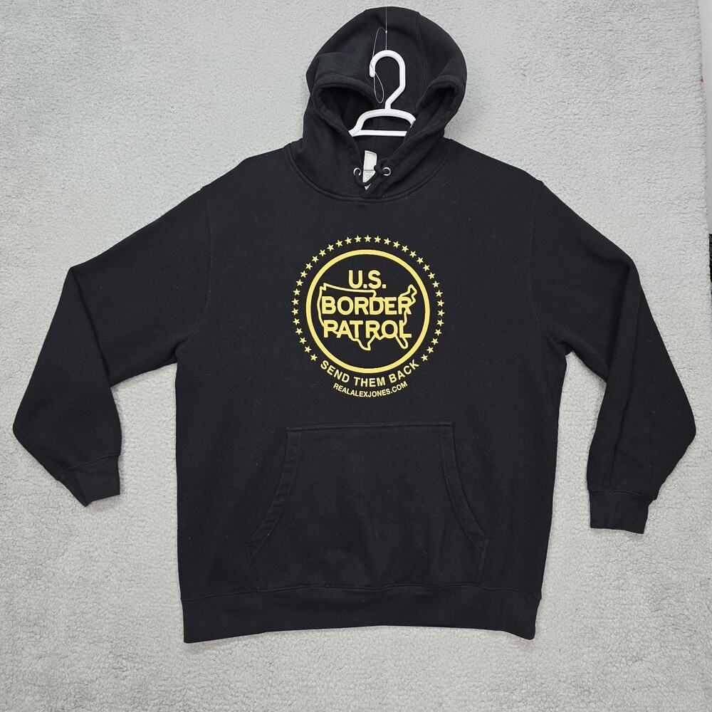 Alex Jones RealAlexJones US Border Patrol Info Wars Hoodie XL Rare Graphic Limit